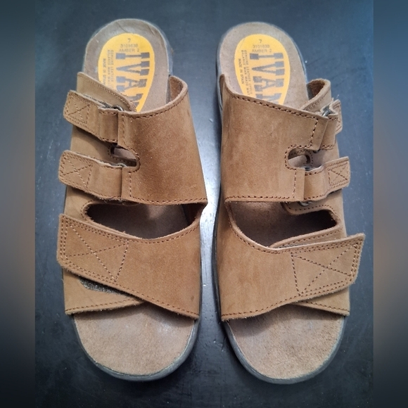 Brown Suede Slip-On Sandals with Wide Straps - Picture 2 of 10